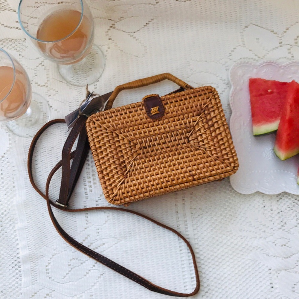 Rattan Crossbody Rectangle Picnic Wicker Bali Bag